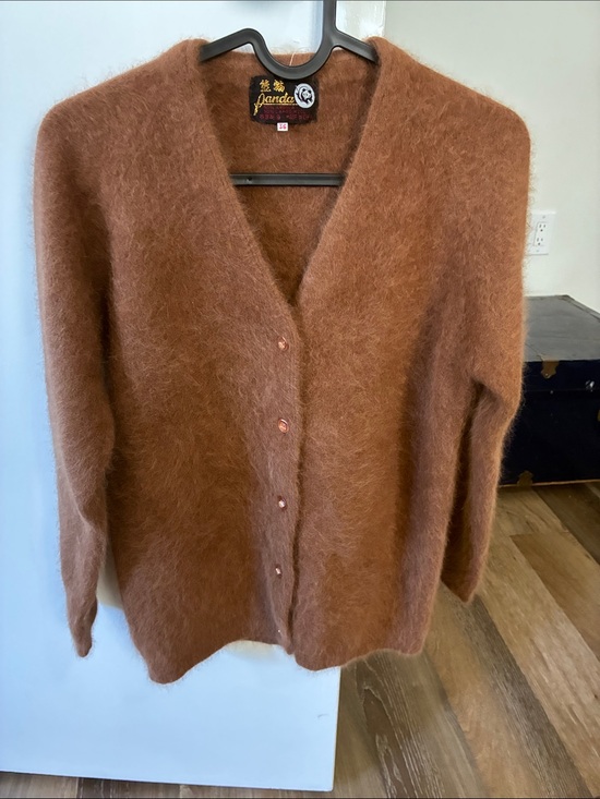 Panda Sweaters - Angora and Lambs wool Rust Brown V-Neck Cardigan Sweater
